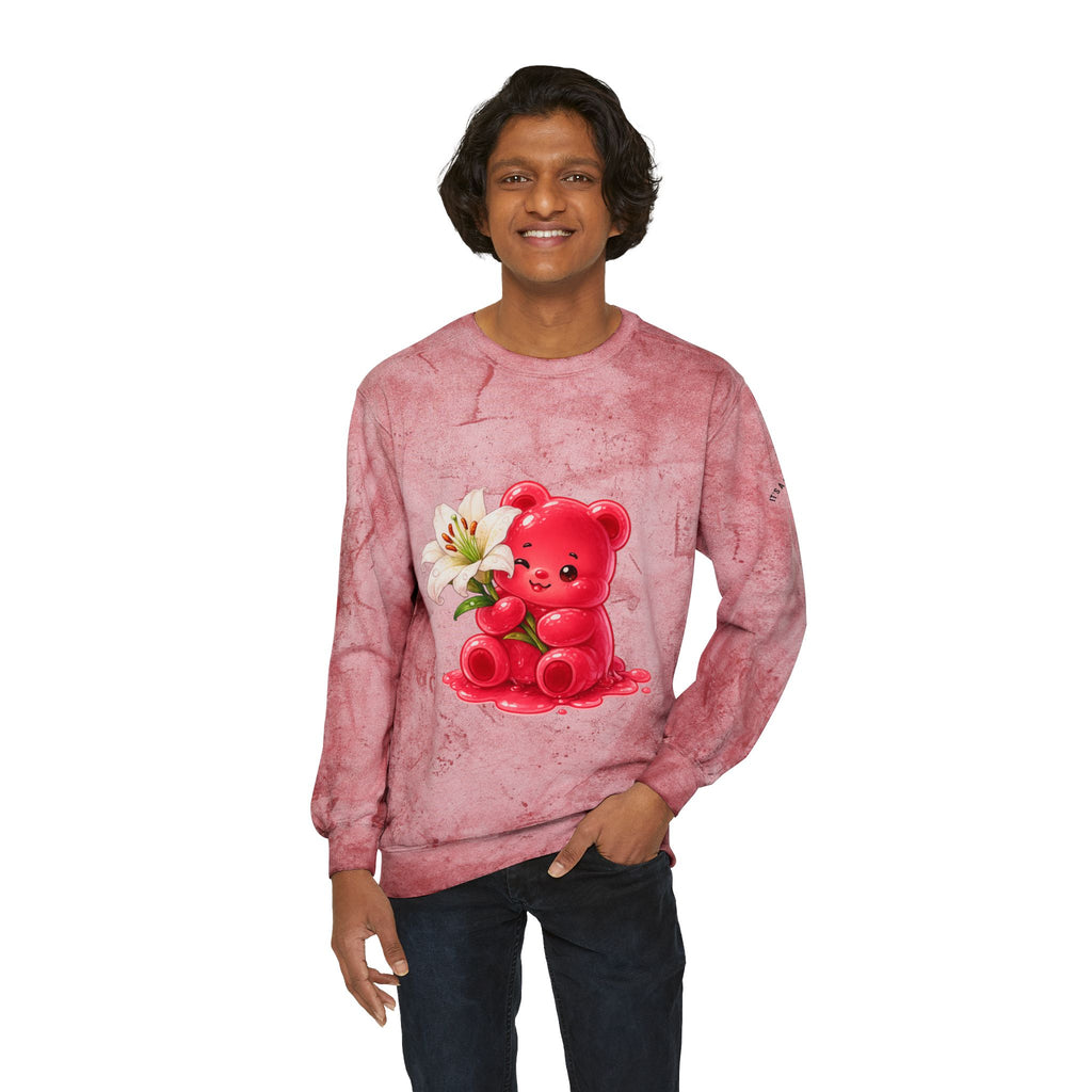 White Lily, Red Gooey Gummy Bear Friend- Graphic Tye-Dye Sweatshirt