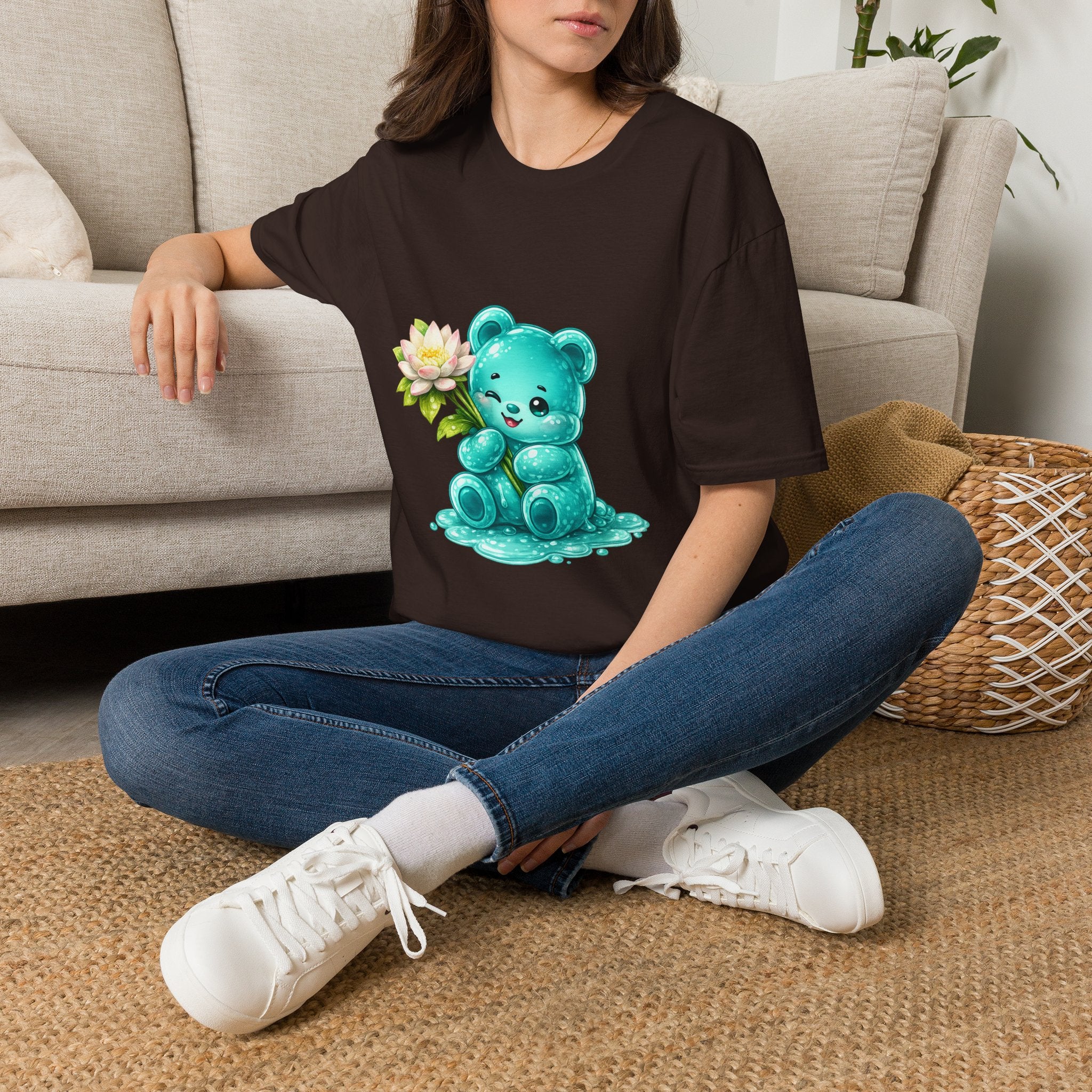 Beautiful Lotus Flower Special, Teal Oozy Bear Gummy Friend- Graphic Shirt