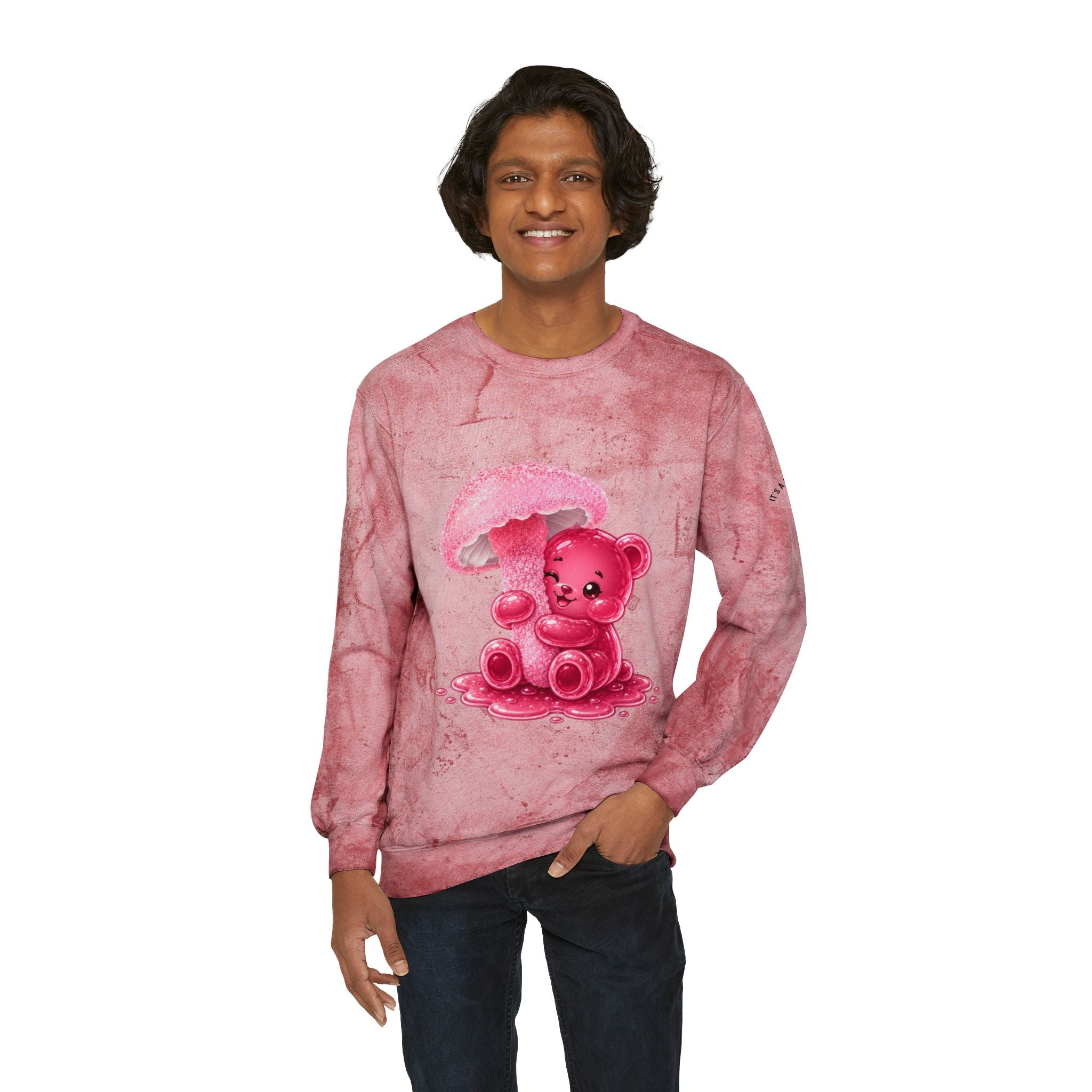 Special Pink Mushroom Oozy Bear Gummy Friend- Graphic Tie-Dye Sweater