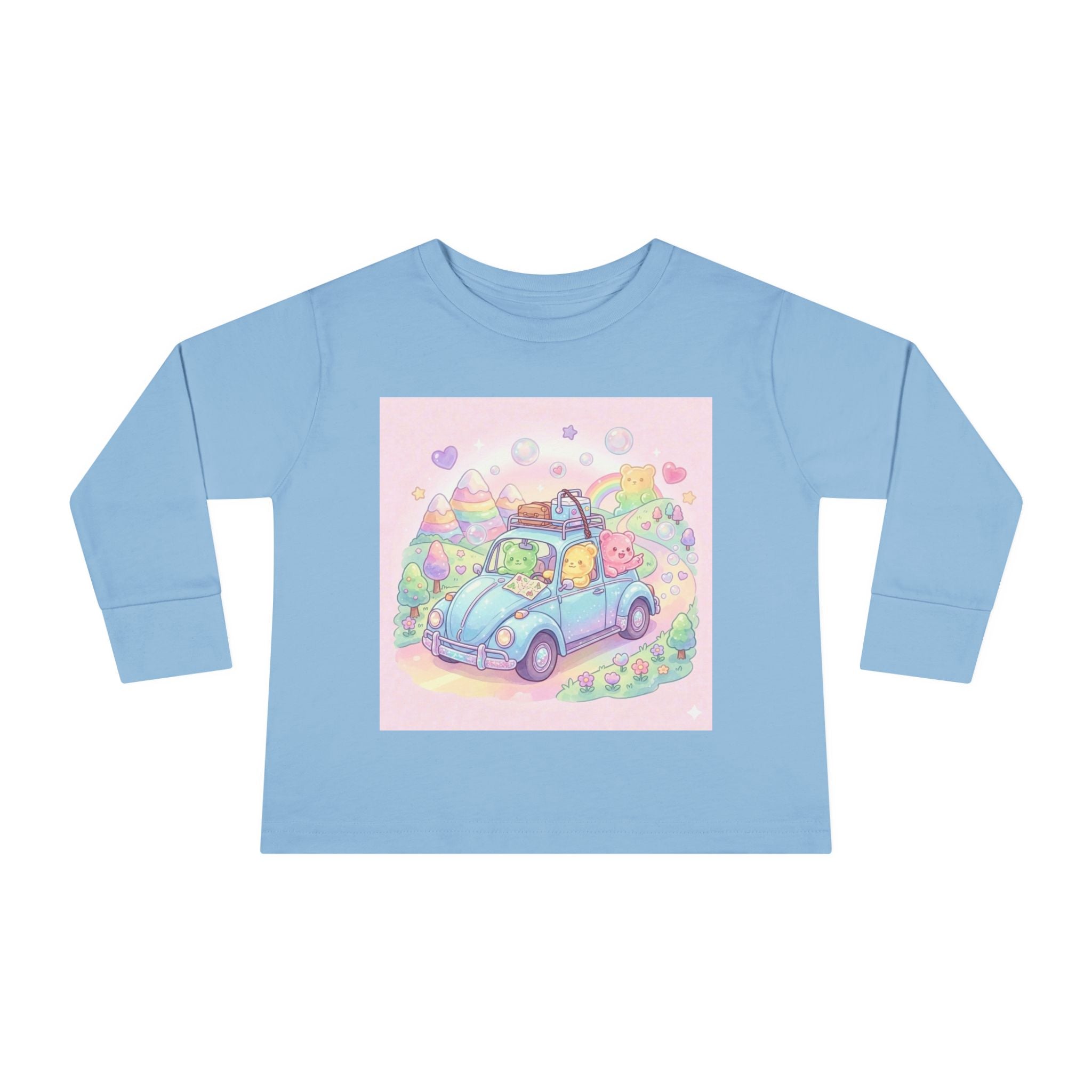 Pastel Car Ride Trip, Oozy Bear Group Friends- Graphic Long Sleeve Shirt