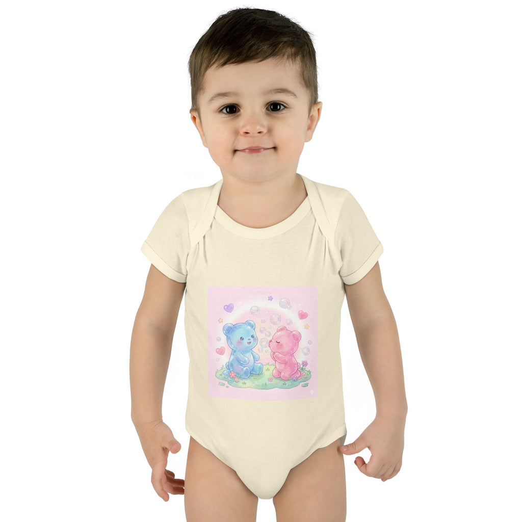 Baby Bodysuit — Pastel Blue & Pink Gooey Gummy Bears Cute Newborn Onesie
