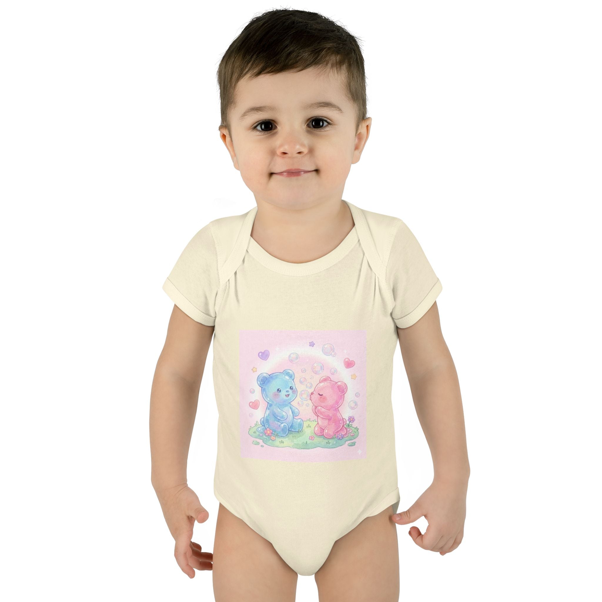 Baby Bodysuit — Pastel Blue & Pink Gooey Gummy Bears Cute Newborn Onesie