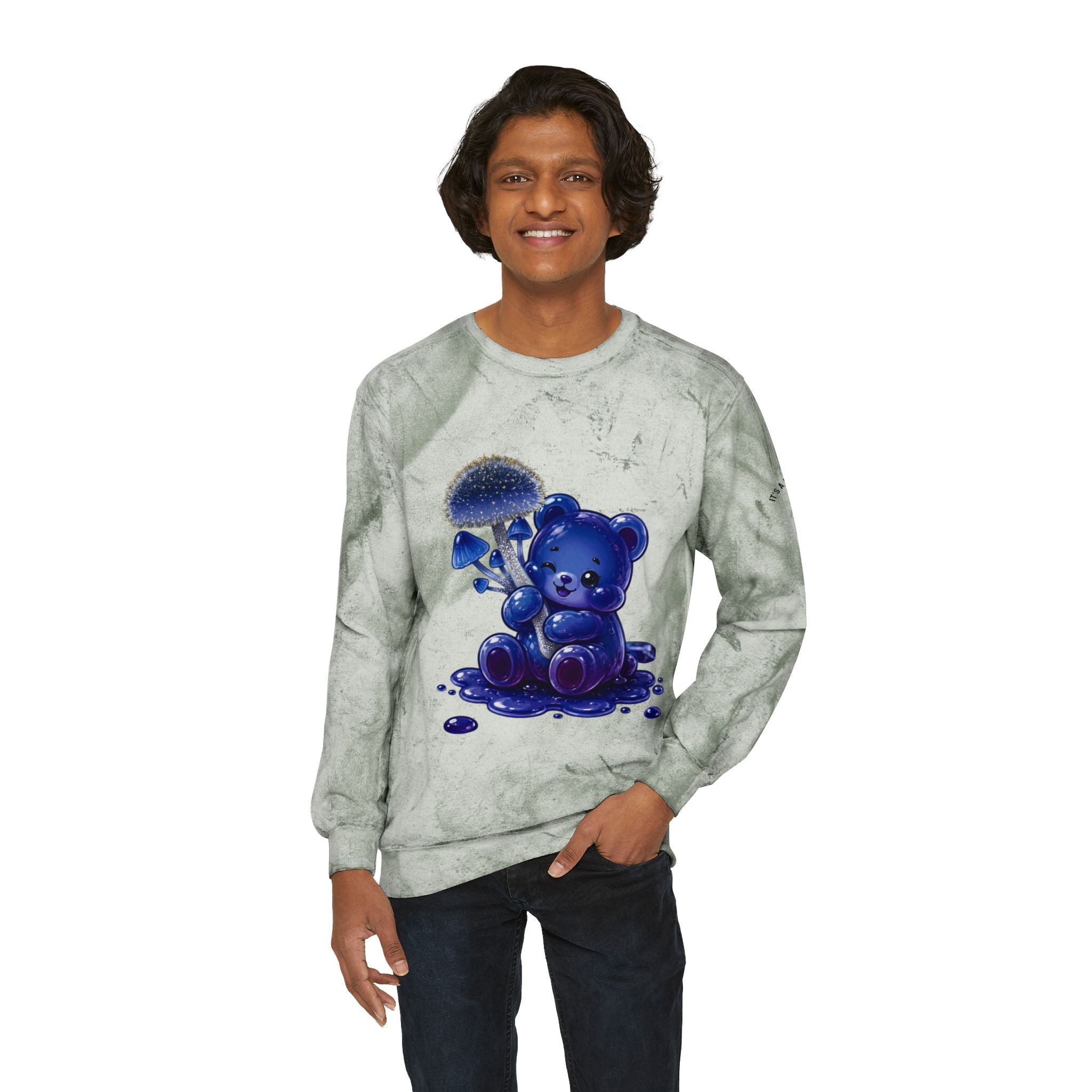 Special Pretty Blue Mushroom, Gooey Gummy Bear Friends -Kawaii Graphic Sweatshirt
