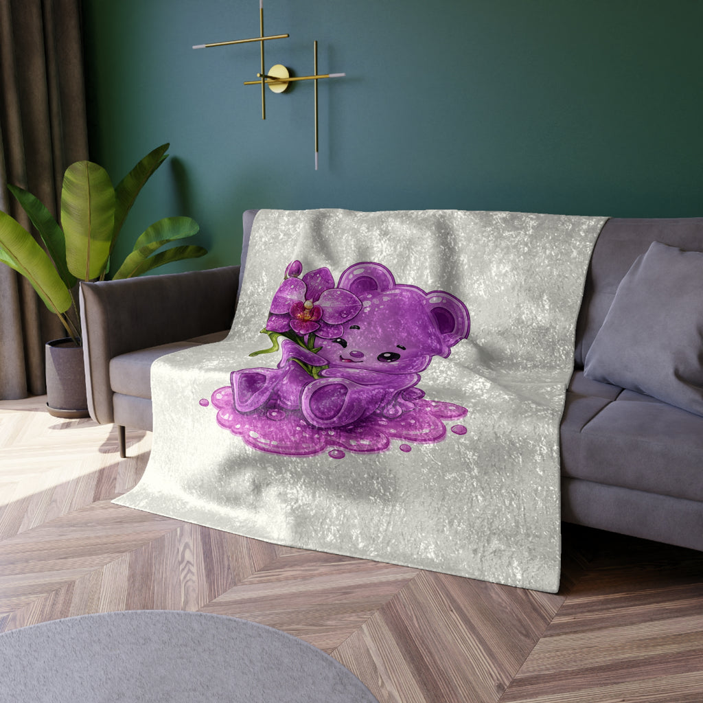 Purple Orchid, Special Gooey Gummy Bear Friend -Crushed Velvet Blanket