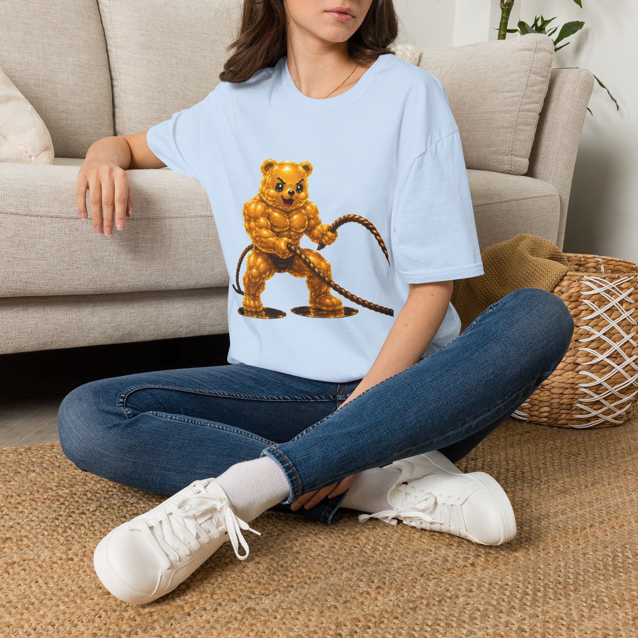 Rope Workout, Golden Yellow Oozy Buff Bear Gym Special- Adult Graphic Shirt (18+)