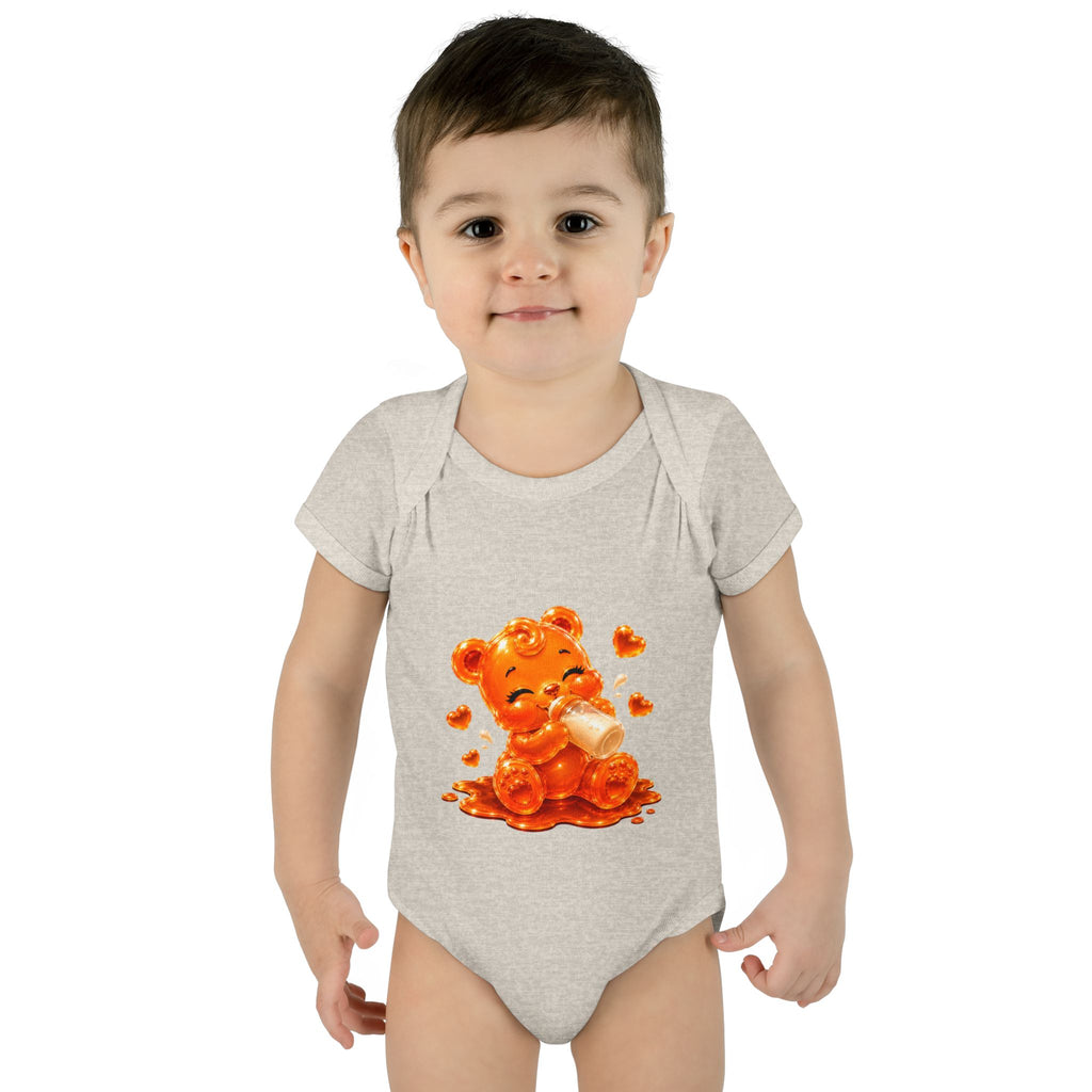 Yummy, Yummy Milk Time Orange Oozy Baby Gummy Bear Cutie Addition- Graphic Onesie