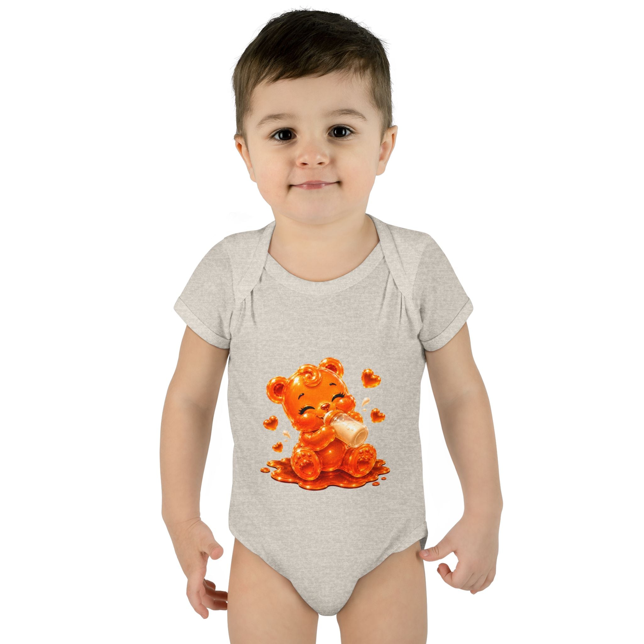 Yummy, Yummy Milk Time Orange Oozy Baby Gummy Bear Cutie Addition- Graphic Onesie
