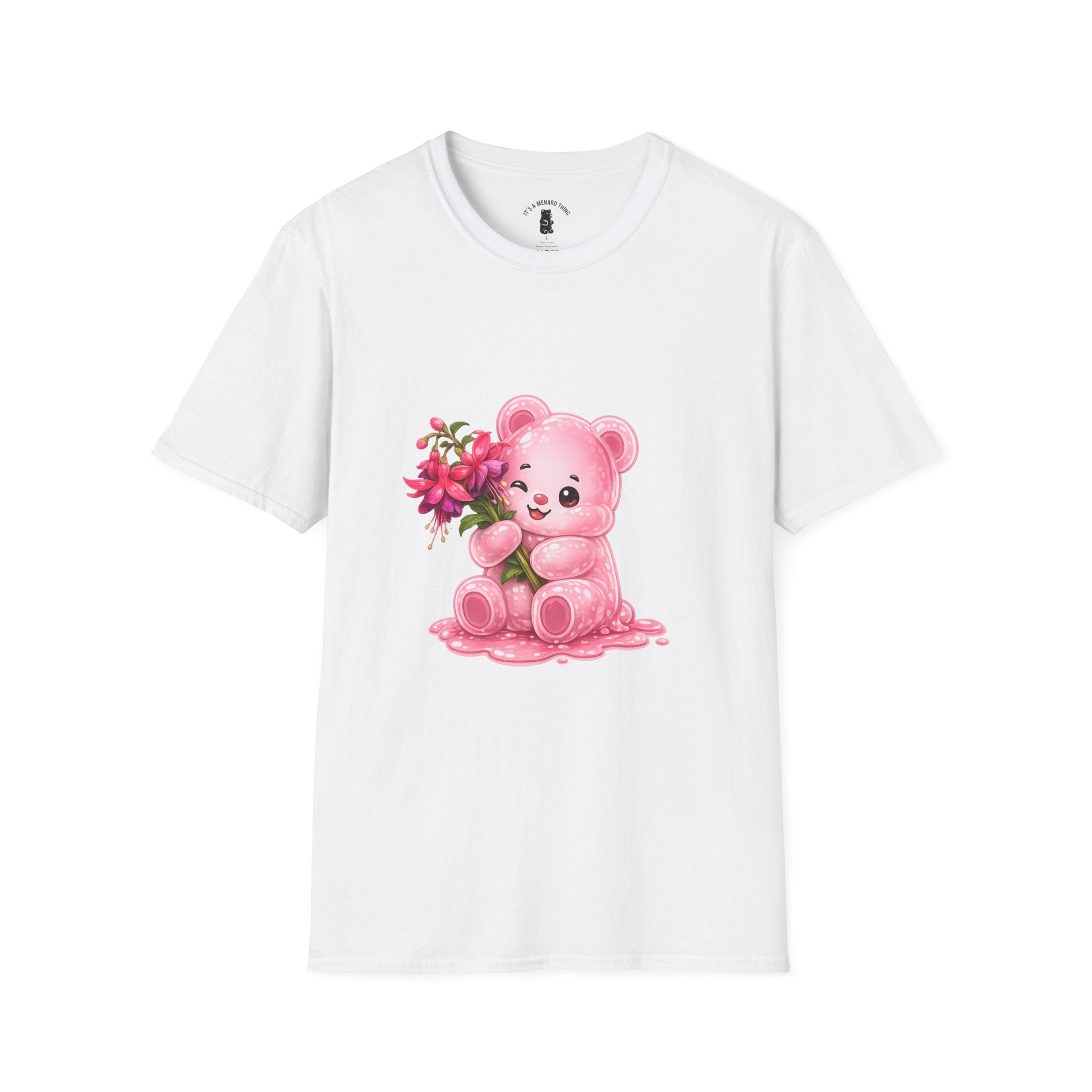 Tropical Pink Flowers, Pretty Pale Oozy Bear Friend- Graphic Shirt