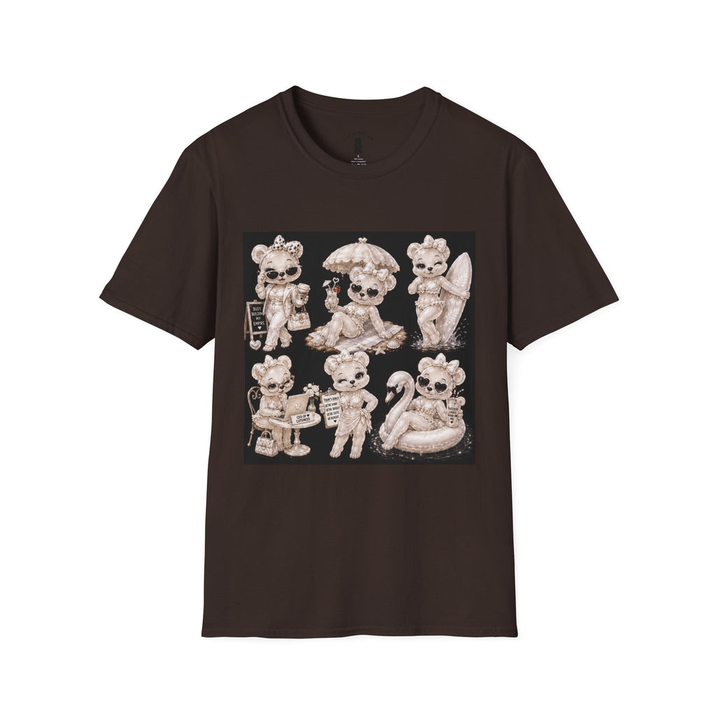 Vintage Kawaii Retro Oozy Bear, Beach Babe Pin Up- Adult Graphic Shirt (18+)