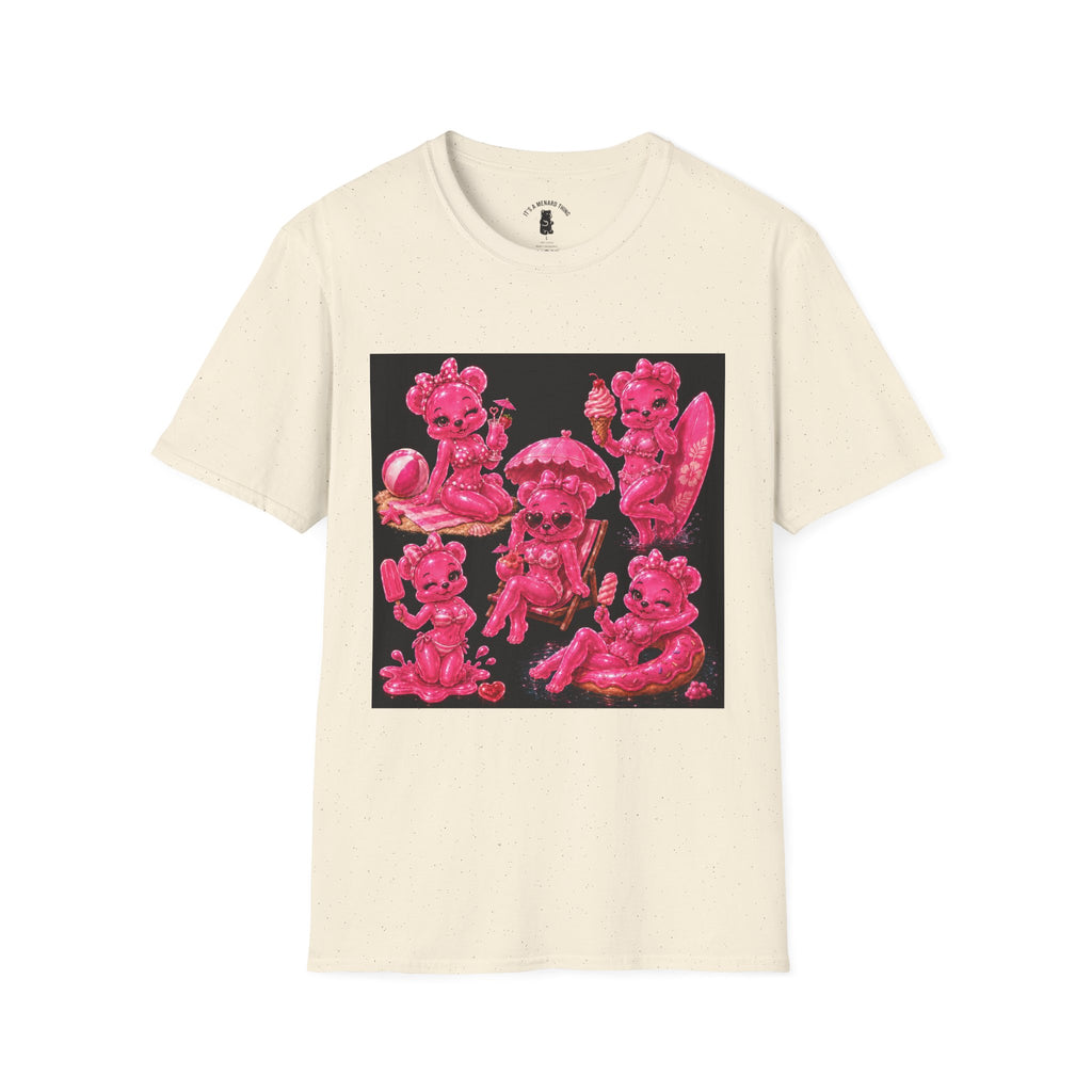 Retro Pink Pin Up Beach Oozy Bear Babe Gummy- Adult Graphic Shirt (+18)