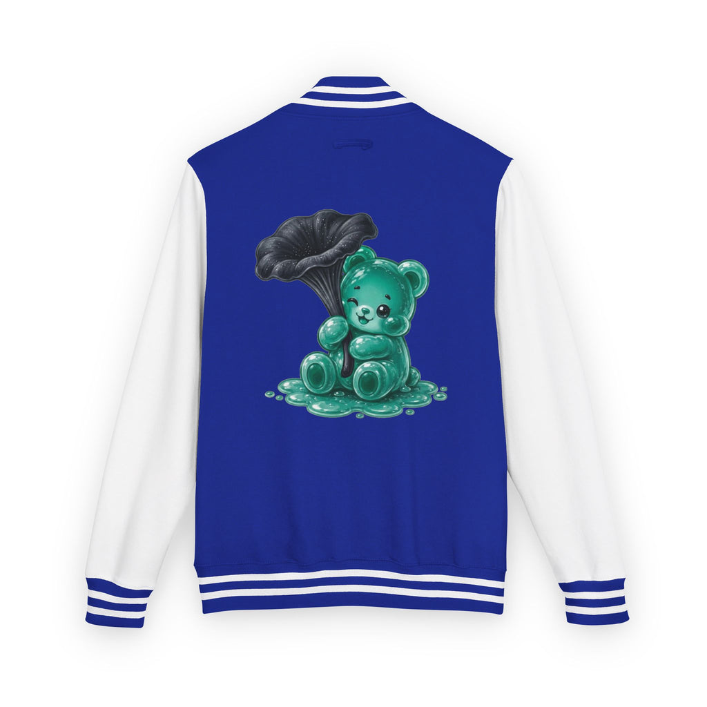 Black Trumpet Mushroom, Teal Oozy Bear Gummy Friend- Letterman Graphic Jacket