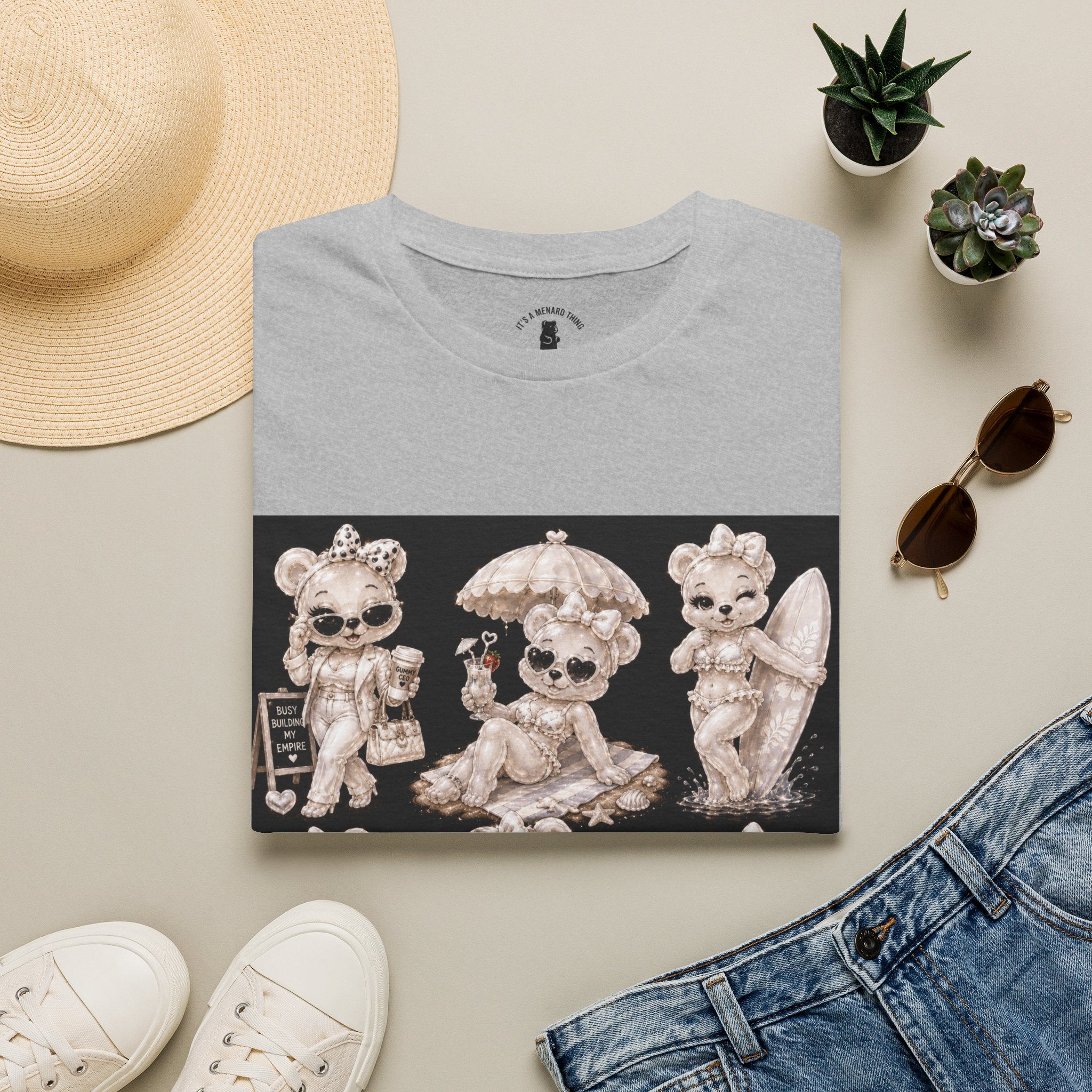 Vintage Kawaii Retro Oozy Bear, Beach Babe Pin Up- Adult Graphic Shirt (18+)