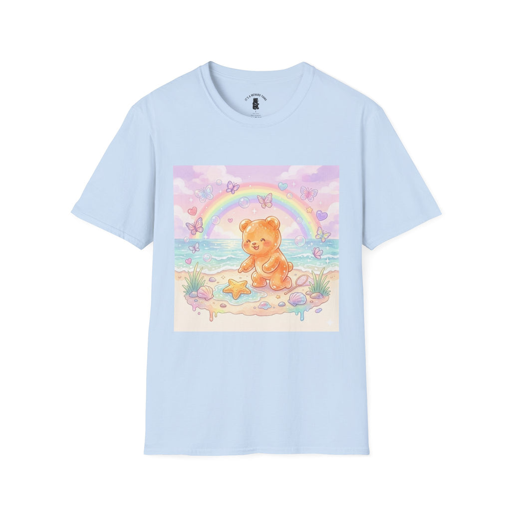 Cute Beach Teddy T-Shirt — Rainbow Seashells & Starfish Graphic Tee
