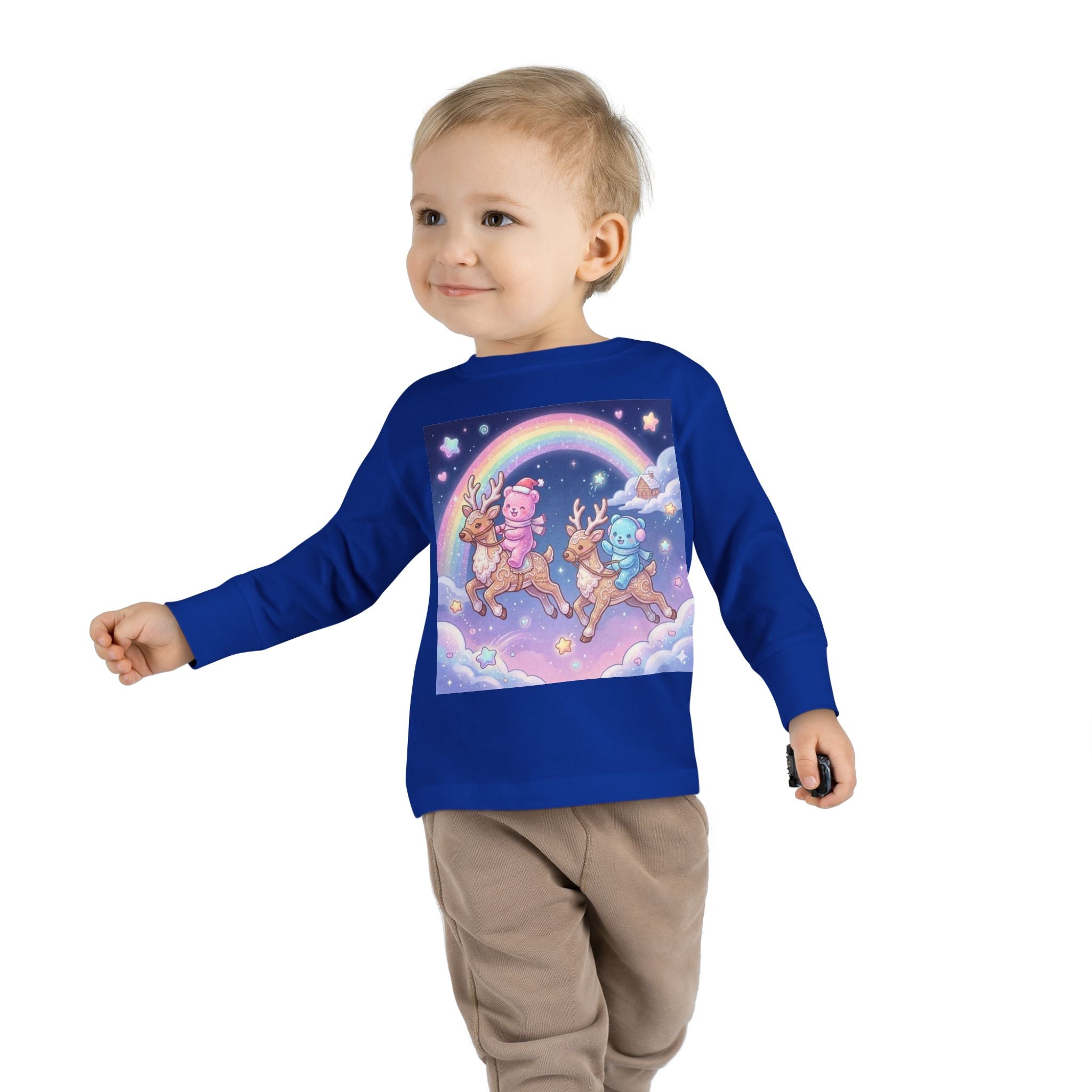Riding On Frosted Flying Reindeer, Oozy Bear Friends Special- Graphic Long Sleeve Shirt