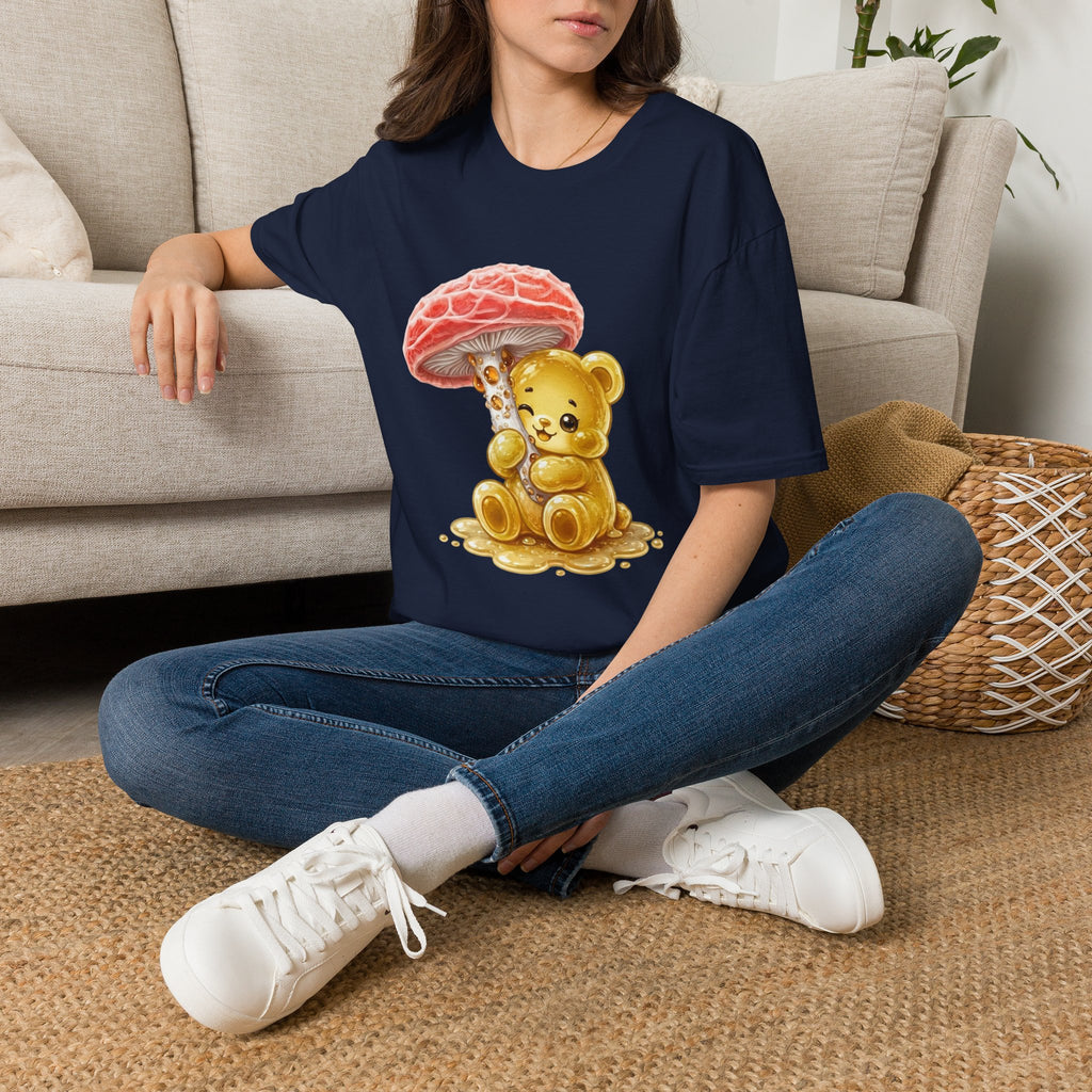 Sticky Strange Orange Mushroom, Yellow Oozy Bear Gummy- Graphic shirt