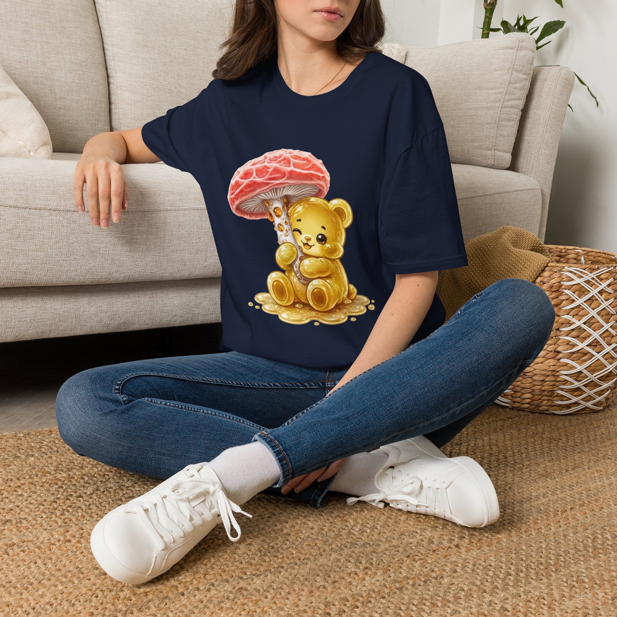 Sticky Strange Orange Mushroom, Yellow Oozy Bear Gummy- Graphic shirt