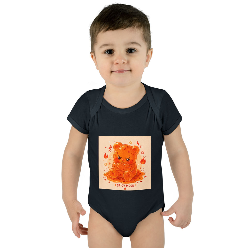 Spicy Mood Orange Gooey Gummy Bear Bodysuit — Cute Hot Pepper Bear Baby Onesie