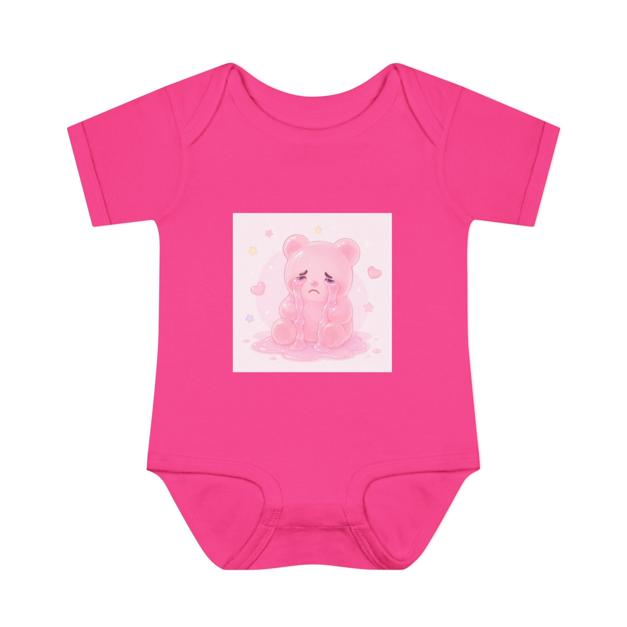 Pink Crying Gooey Gummy Bear Infant Bodysuit — Cute Pastel Baby Onesie
