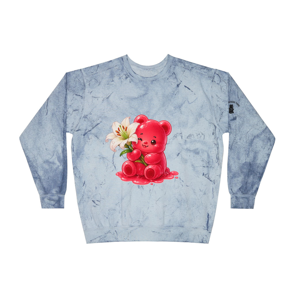 White Lily, Red Gooey Gummy Bear Friend- Graphic Tye-Dye Sweatshirt