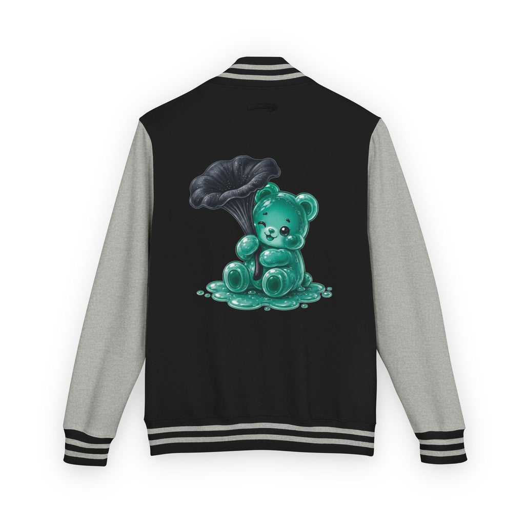 Black Trumpet Mushroom, Teal Oozy Bear Gummy Friend- Letterman Graphic Jacket