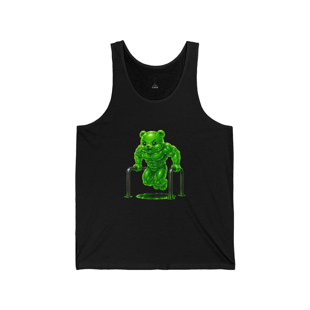 Bar Lift Fitness, Emerald Green Oozy Buff Bear Gummy Gym Addition- Adult Graphic Tank Top