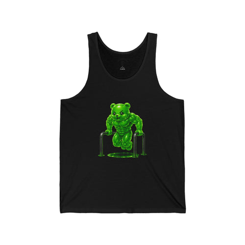 Bar Lift Fitness, Emerald Green Oozy Buff Bear Gummy Gym Addition- Adult Graphic Tank Top