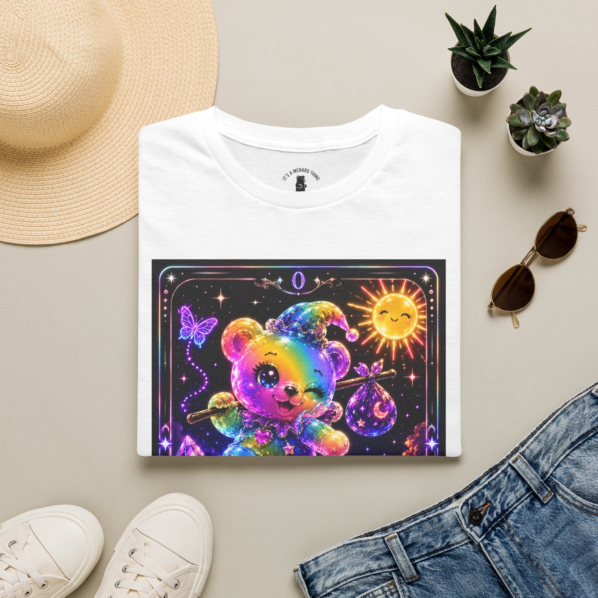 The Fool Tarot Colorful Rainbow Oozy Bear Friend- Cute Graphic Shirt