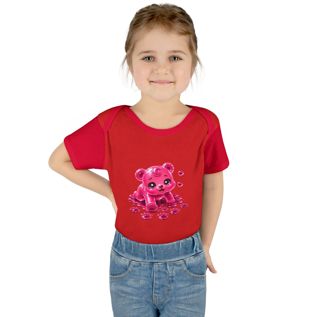Messy Play Time, Crawling Steps Pink Oozy Baby Gummy Bear Cutie Addition- Graphic Onesie