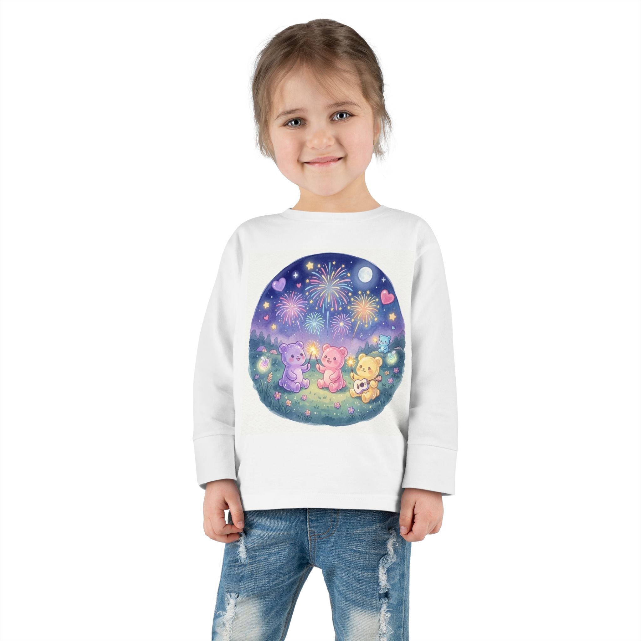 Watching Fireworks In the Night Sky, Oozy Bear Friend Group- Graphic Long Sleeve Shirt