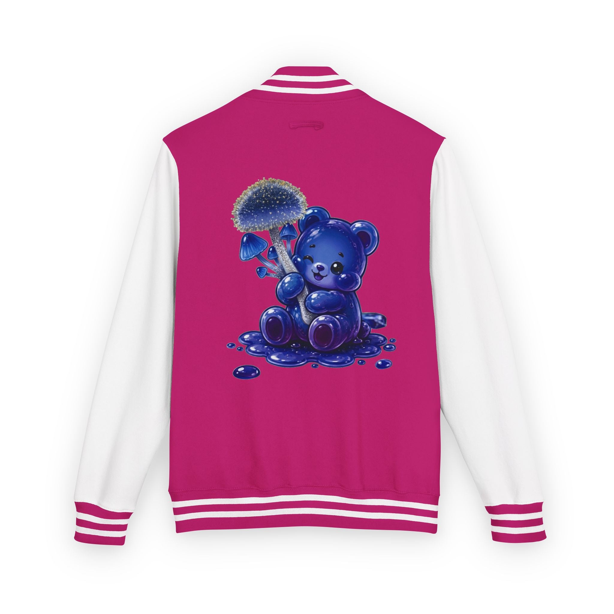 Sparkling Blue Mushroom Cluster, Oozy Bear Friends- Letterman Graphic Jacket