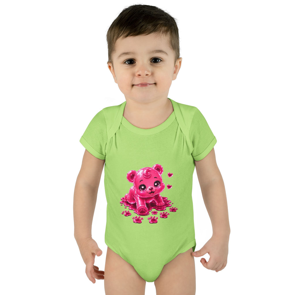 Messy Play Time, Crawling Steps Pink Oozy Baby Gummy Bear Cutie Addition- Graphic Onesie
