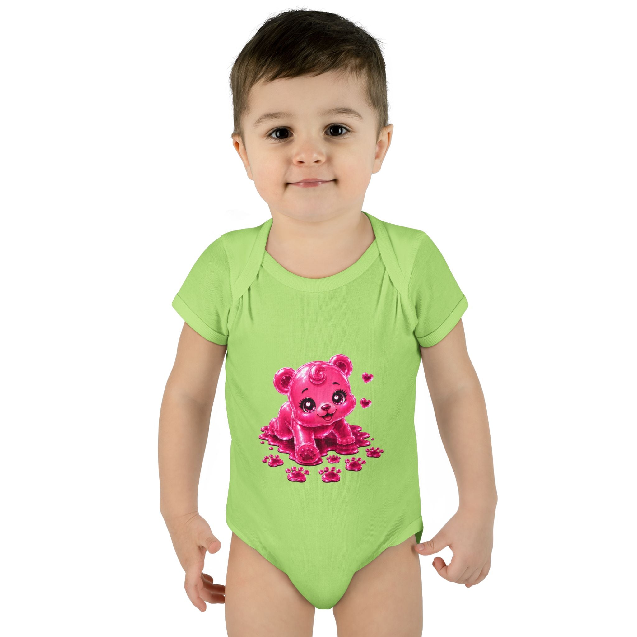 Messy Play Time, Crawling Steps Pink Oozy Baby Gummy Bear Cutie Addition- Graphic Onesie