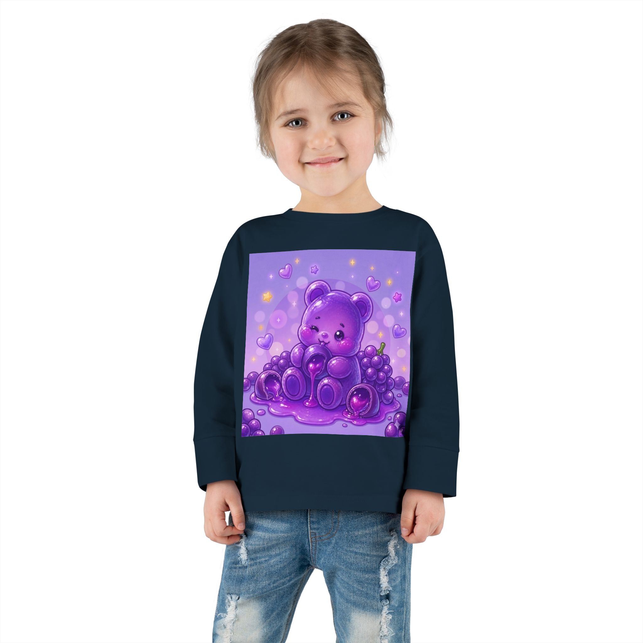 Ripe Purple Grapes, Oozy Bear Gummy Friend Fruit Special- Kids Graphic Long Sleeve Shirt