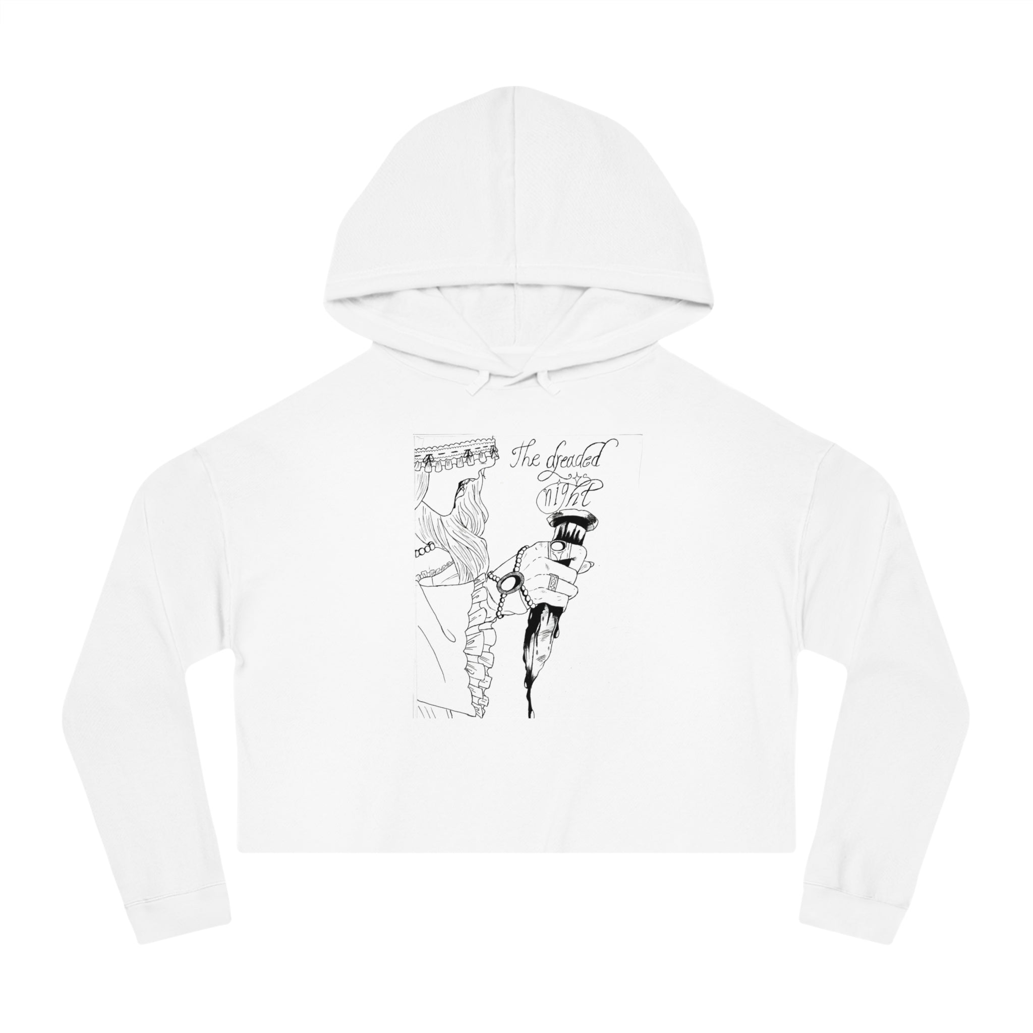Cropped Hoodie — Vintage Tattoo-Style 'The Dreaded Night' Graphic