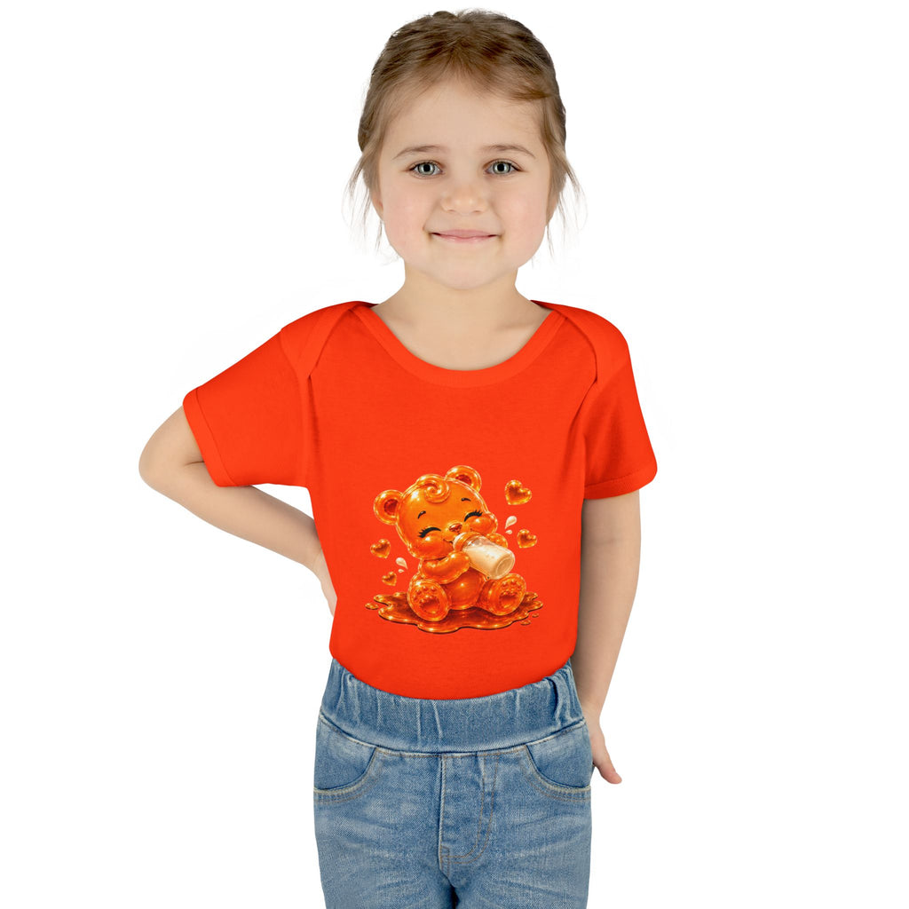 Yummy, Yummy Milk Time Orange Oozy Baby Gummy Bear Cutie Addition- Graphic Onesie