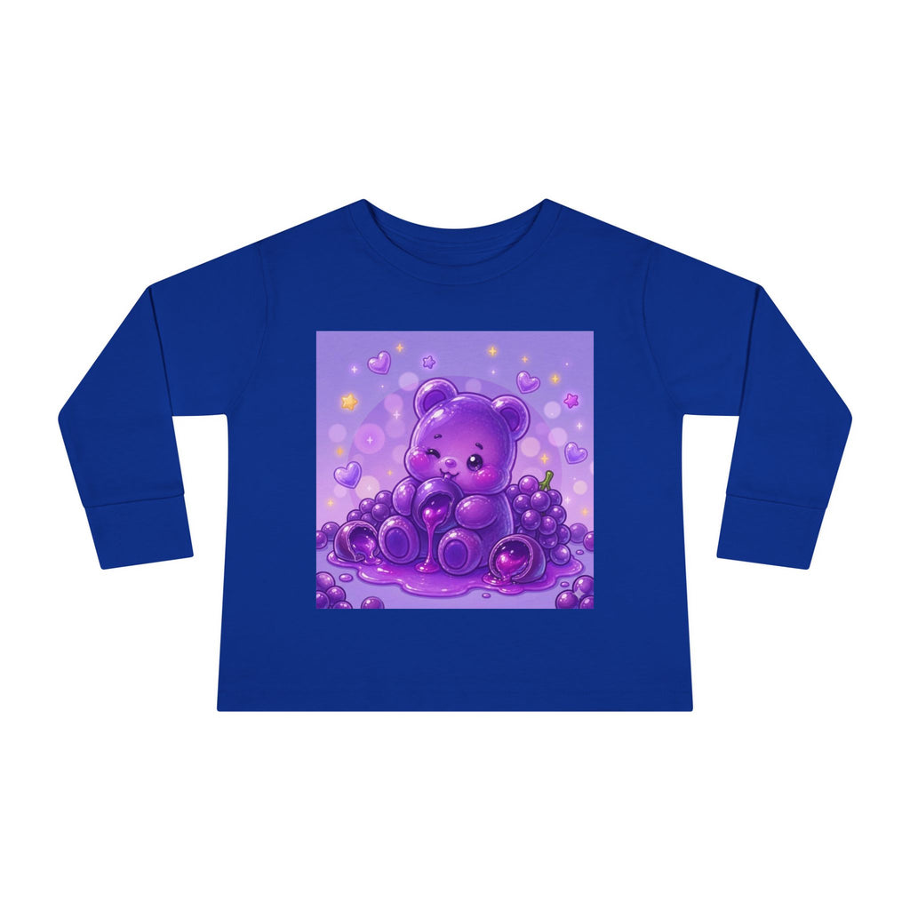 Ripe Purple Grapes, Oozy Bear Gummy Friend Fruit Special- Kids Graphic Long Sleeve Shirt