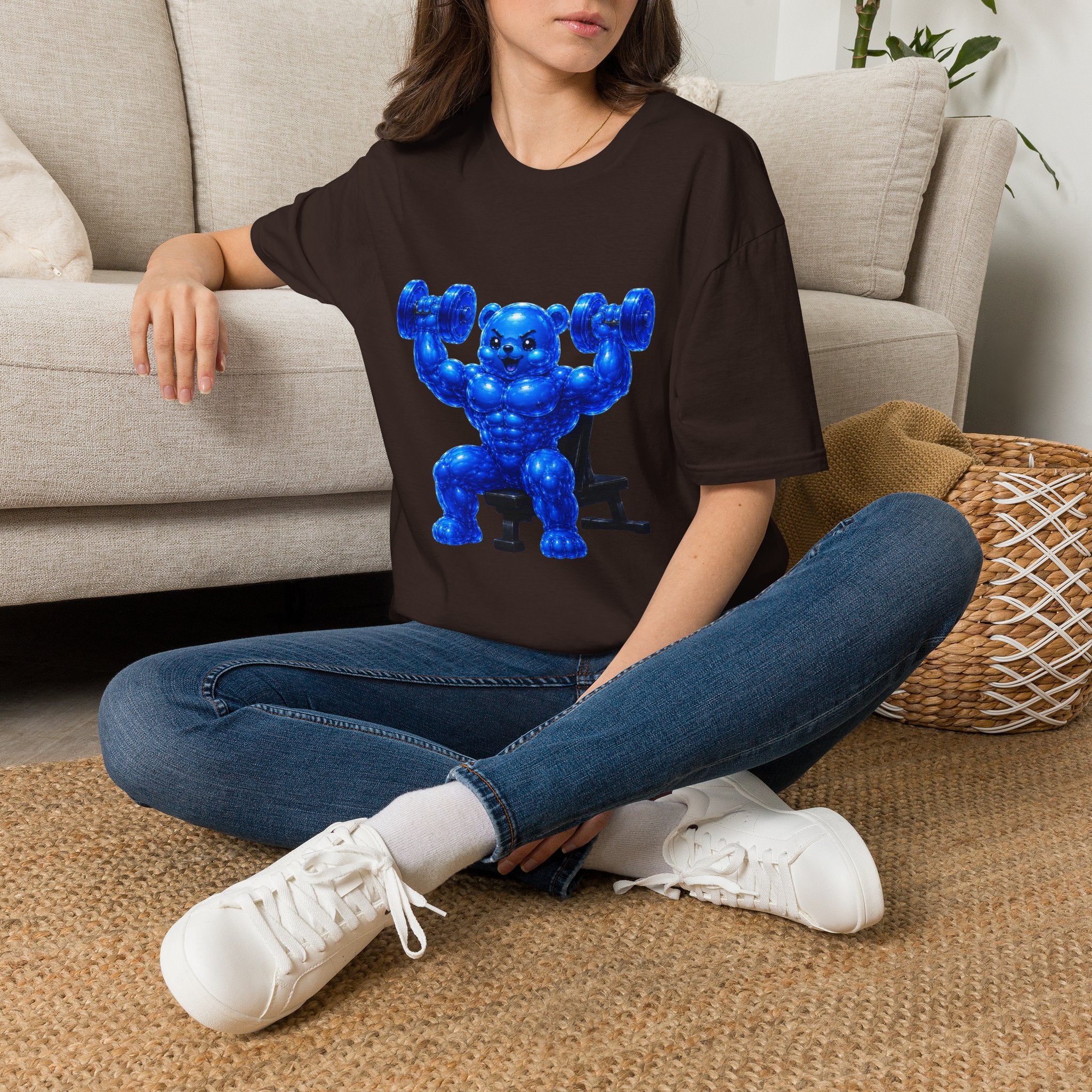 Working out with Bar Bells, Oozy Buff Bear Gummy Special Gym Addition- Adult Graphic Shirt