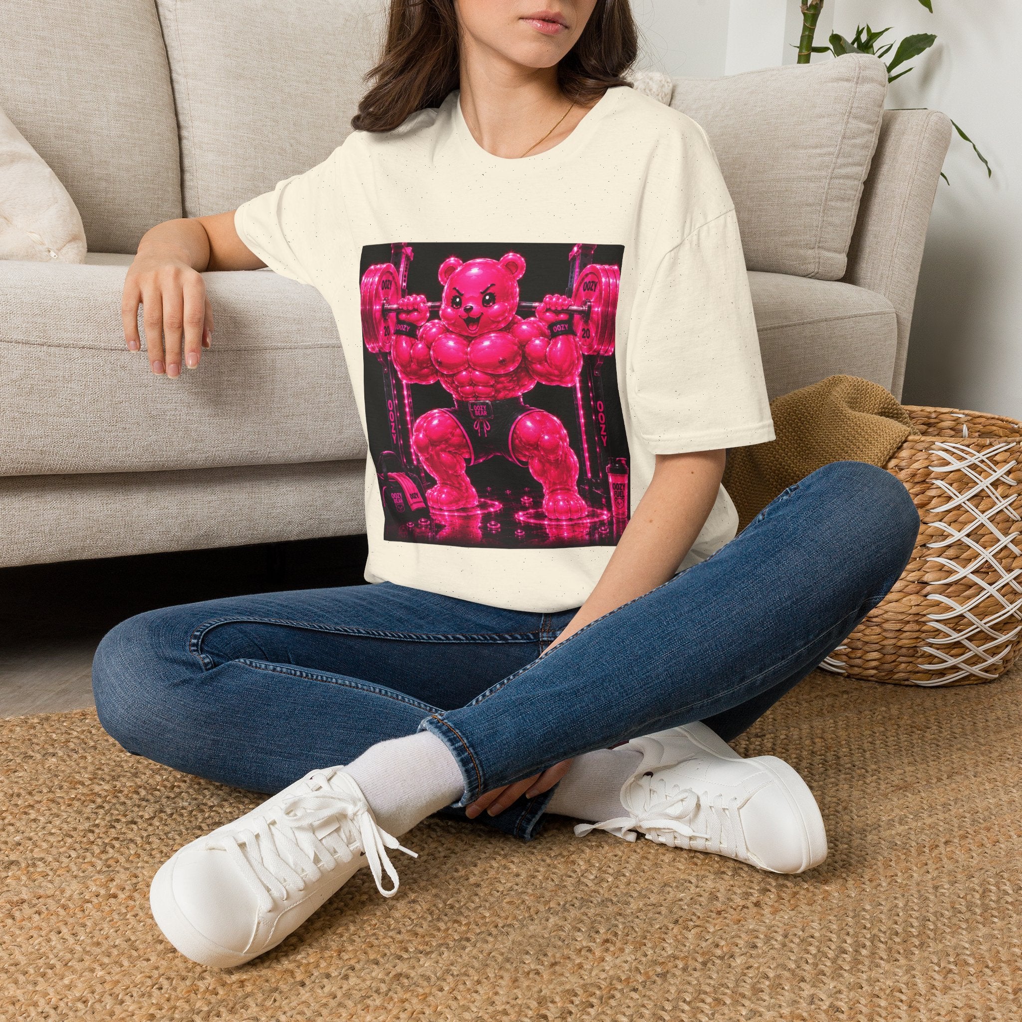 Feeling Like a Work Out, Pink Oozy Buff Bear Gummy Gym Special- Adult Graphic Shirt