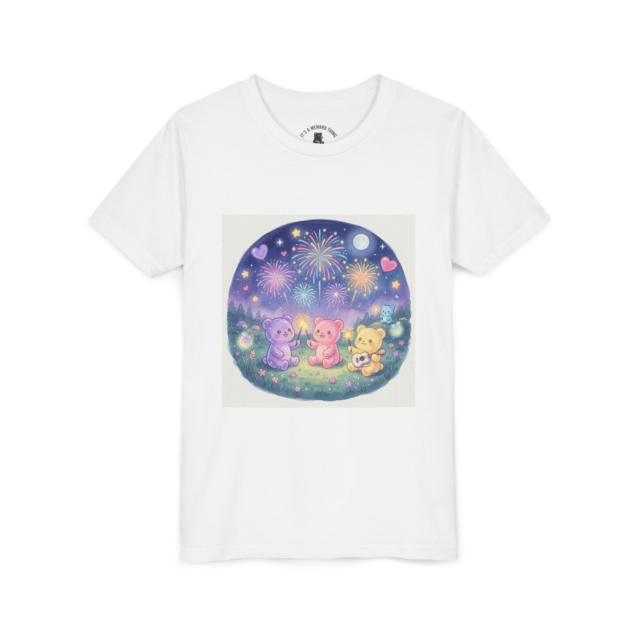 Gooey Gummy Bear Friends Watching Fireworks Youth Short Sleeve Shirt