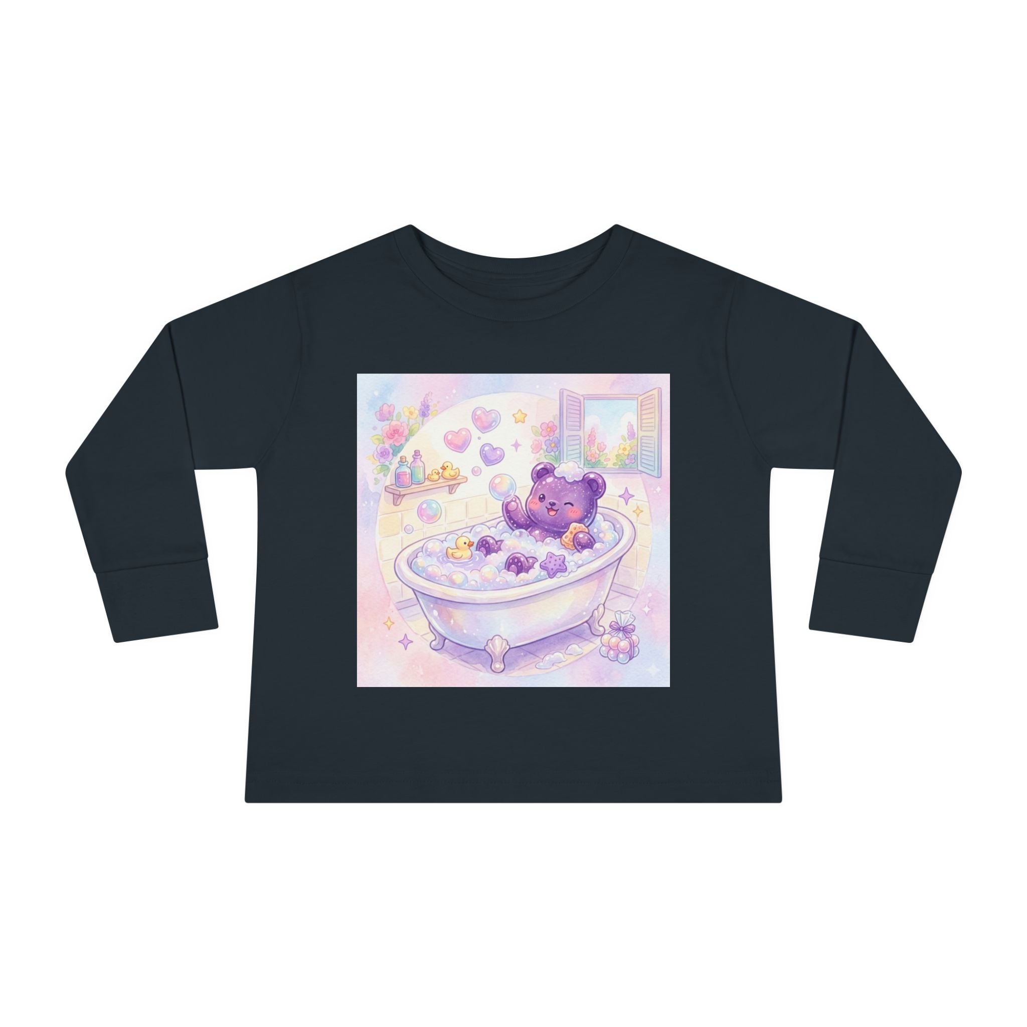 Bath Time, Nighttime Oozy Bear Friend- Graphic Long Sleeve Shirt