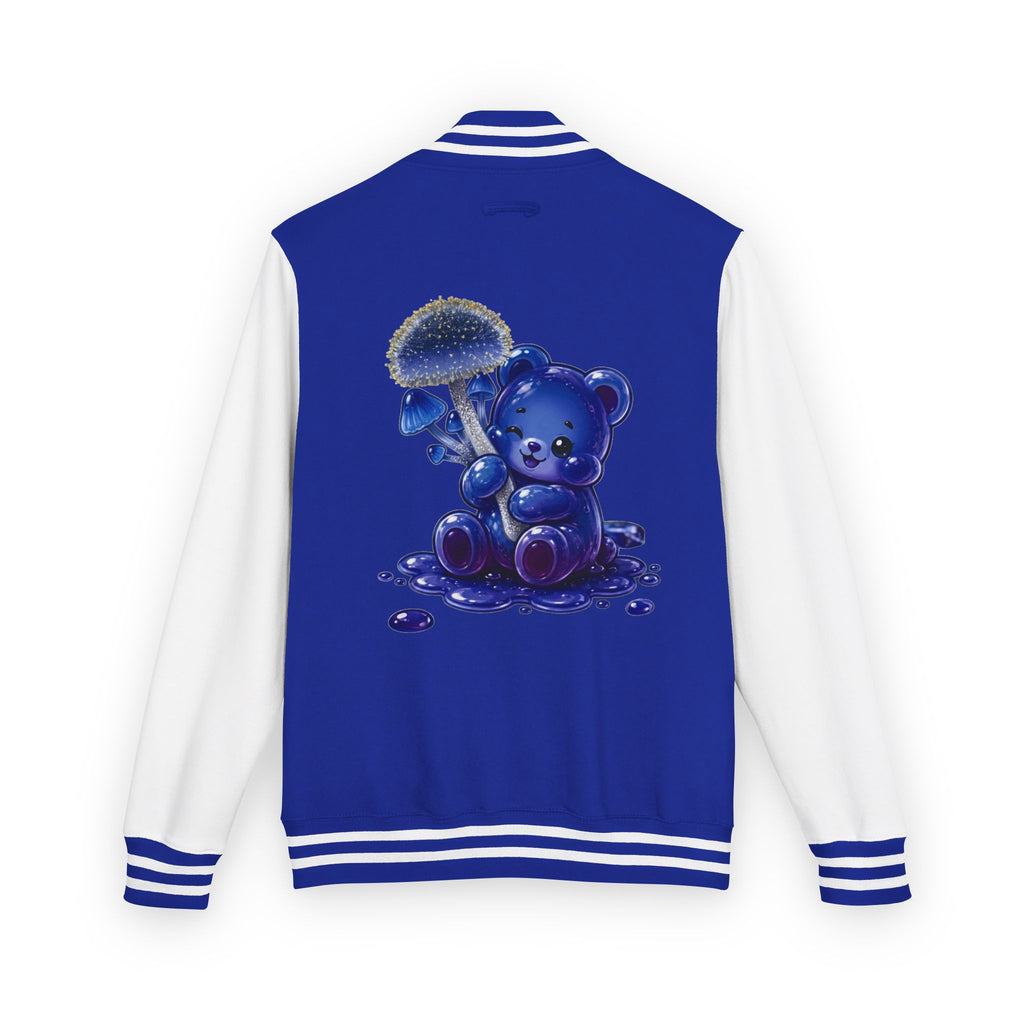 Sparkling Blue Mushroom Cluster, Oozy Bear Friends- Letterman Graphic Jacket