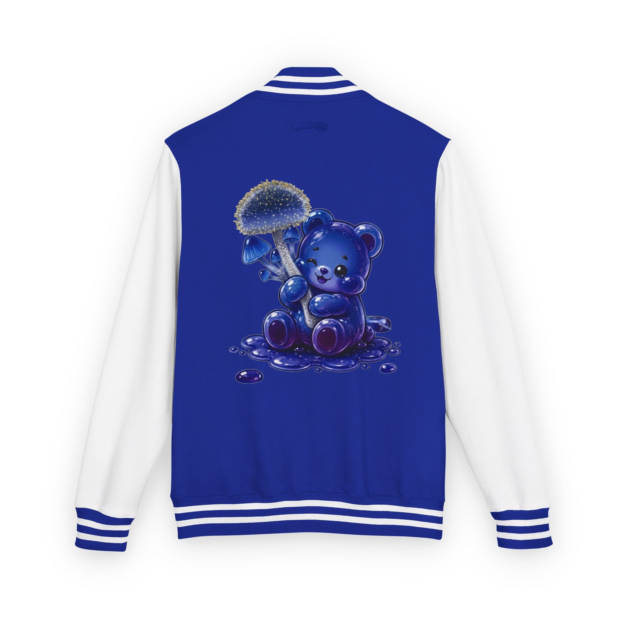 Sparkling Blue Mushroom Cluster, Oozy Bear Friends- Letterman Graphic Jacket