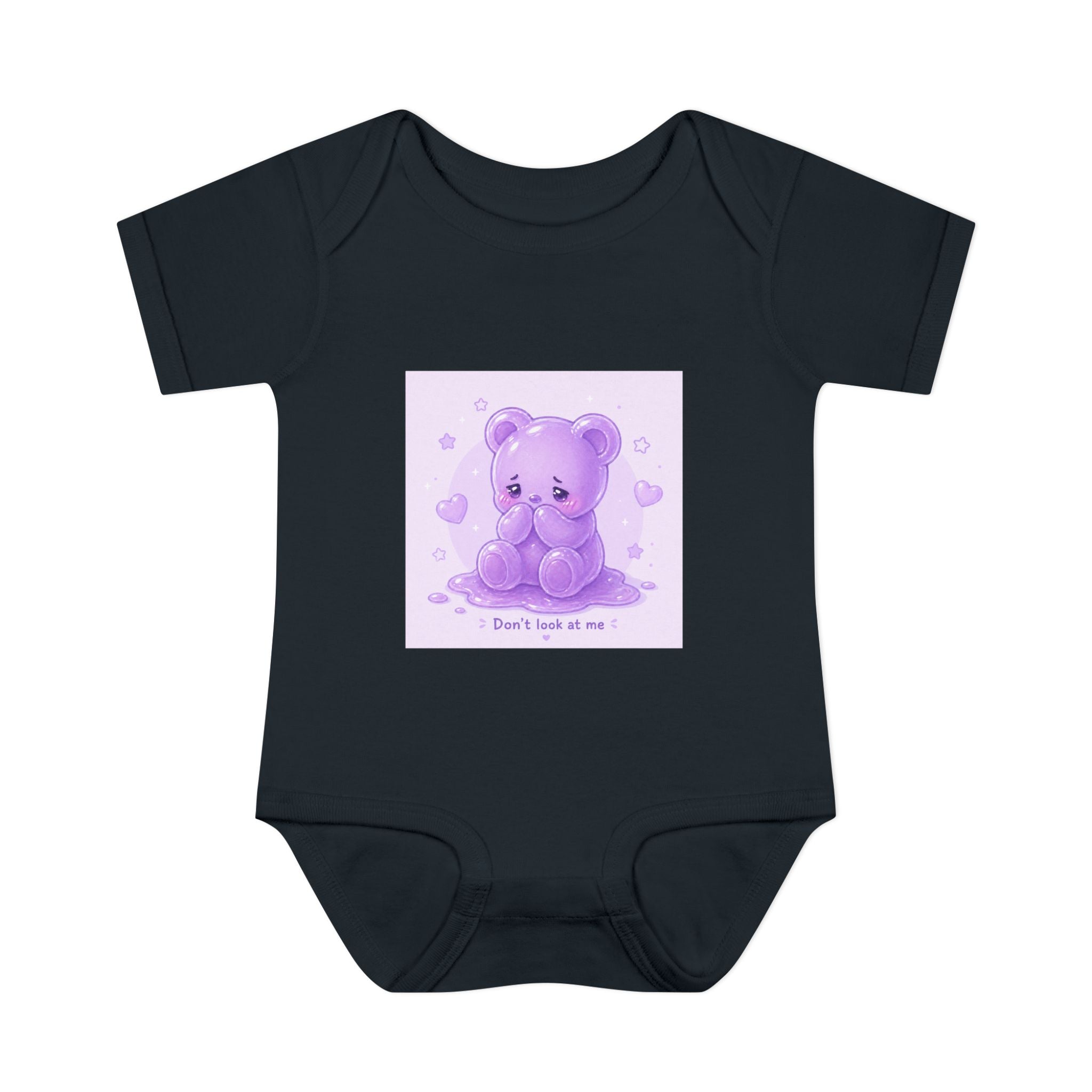 Purple Gooey Gummy Shy bear Baby Bodysuit - "Don't Look at Me" Cute Infant Onesie