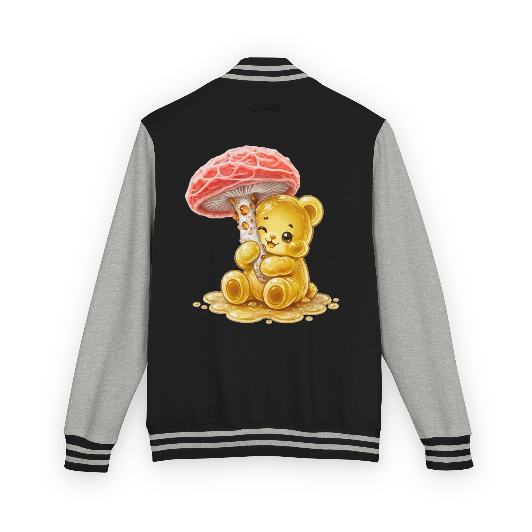 Special Orange Mushroom, Yellow Oozy Gummy Bear- Letterman Graphic Jacket
