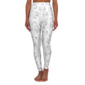White High-Waist Yoga Leggings with Minimalist Line Art Hands — Stretch Activewear for Yoga & Everyday Wear