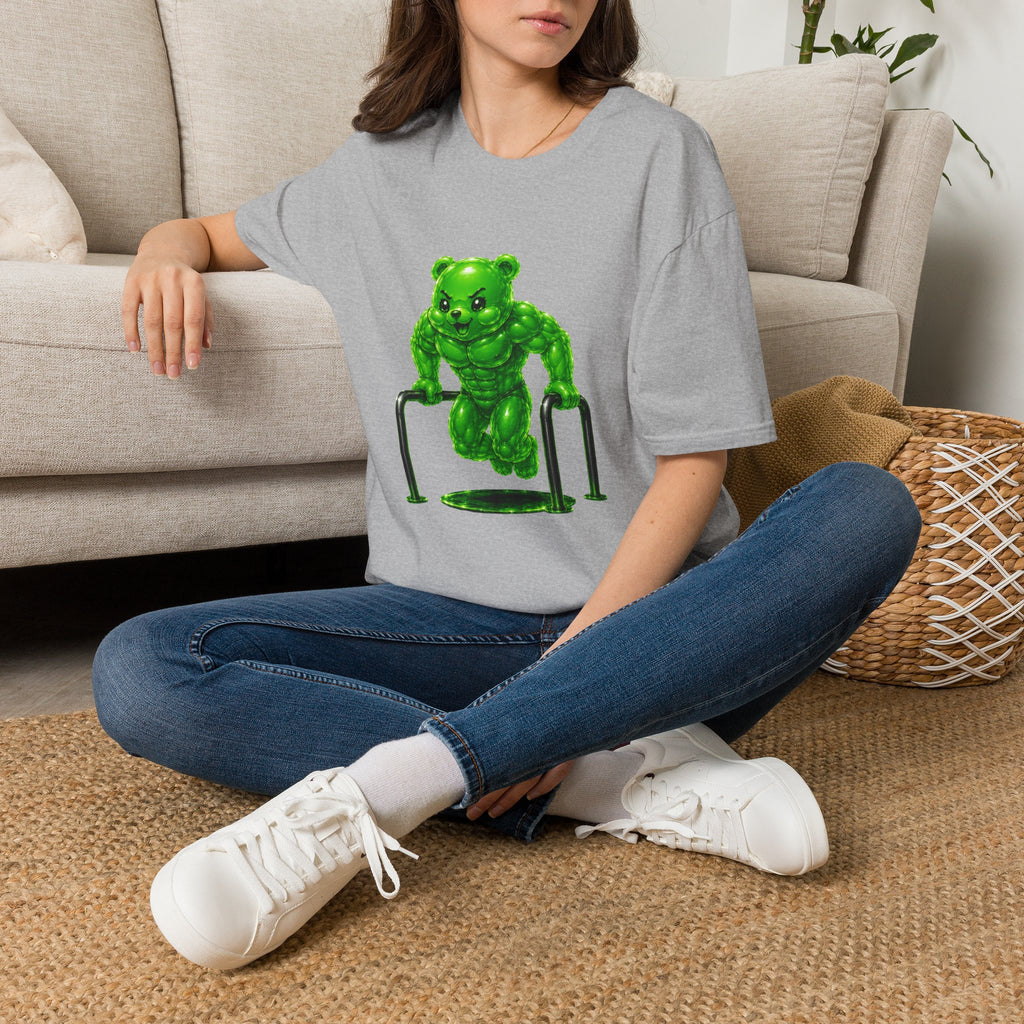 Bar Lifting Workout, Emerald green Oozy Buff Bear Gym Special- Adult Graphic Shirt (18+)