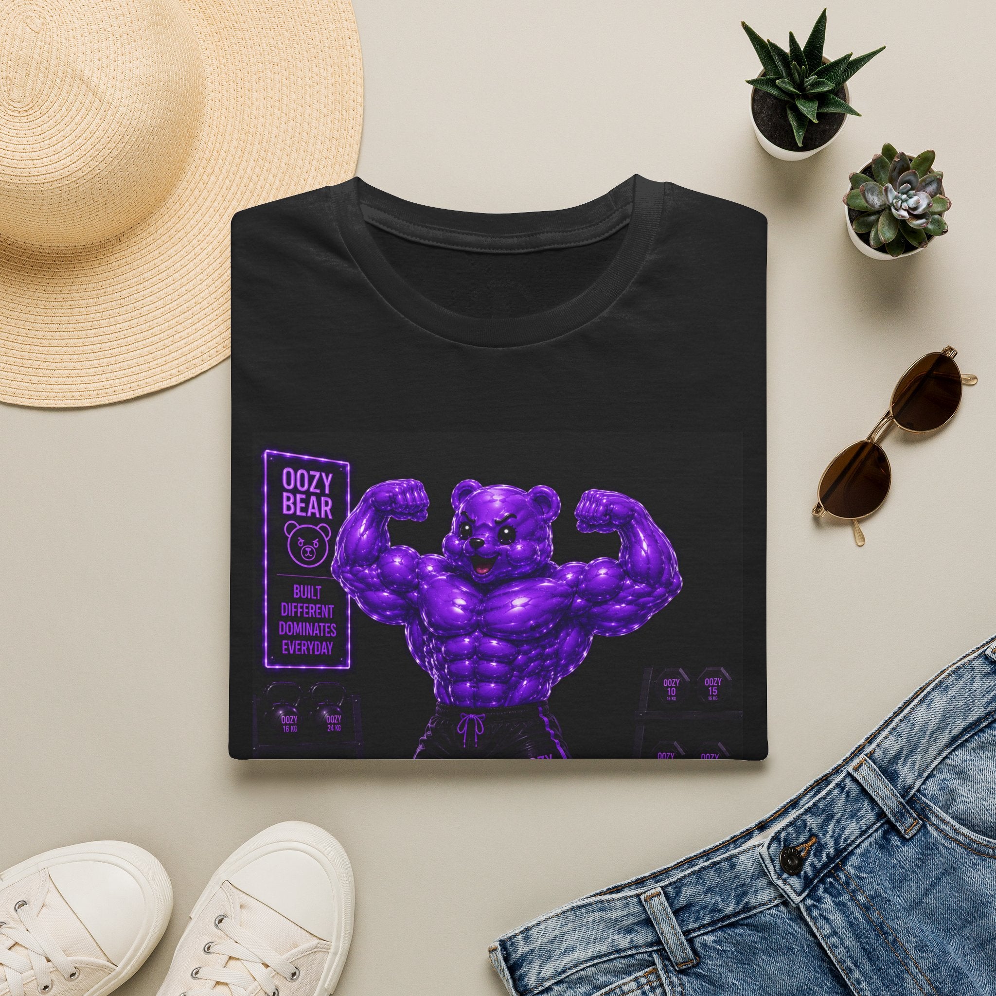 Flexing Muscles, After Workout Oozy Buff Bear Gym Gummy- Adult Graphic Shirt