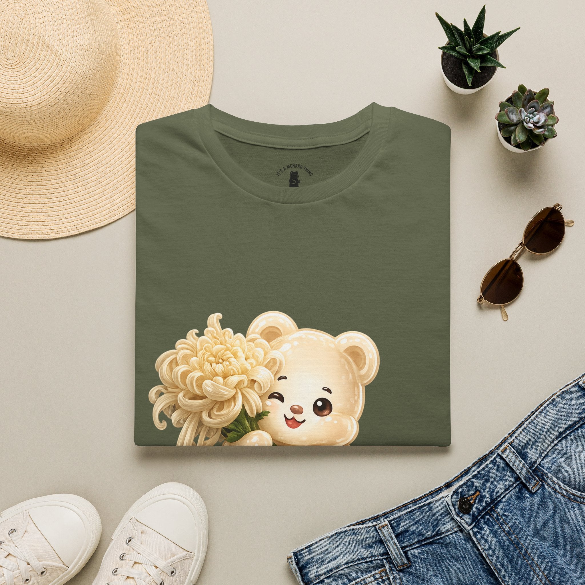 Chrysanthemum Special, Cream Oozy Bear Friend Special Flower Additon- Graphic Shirt