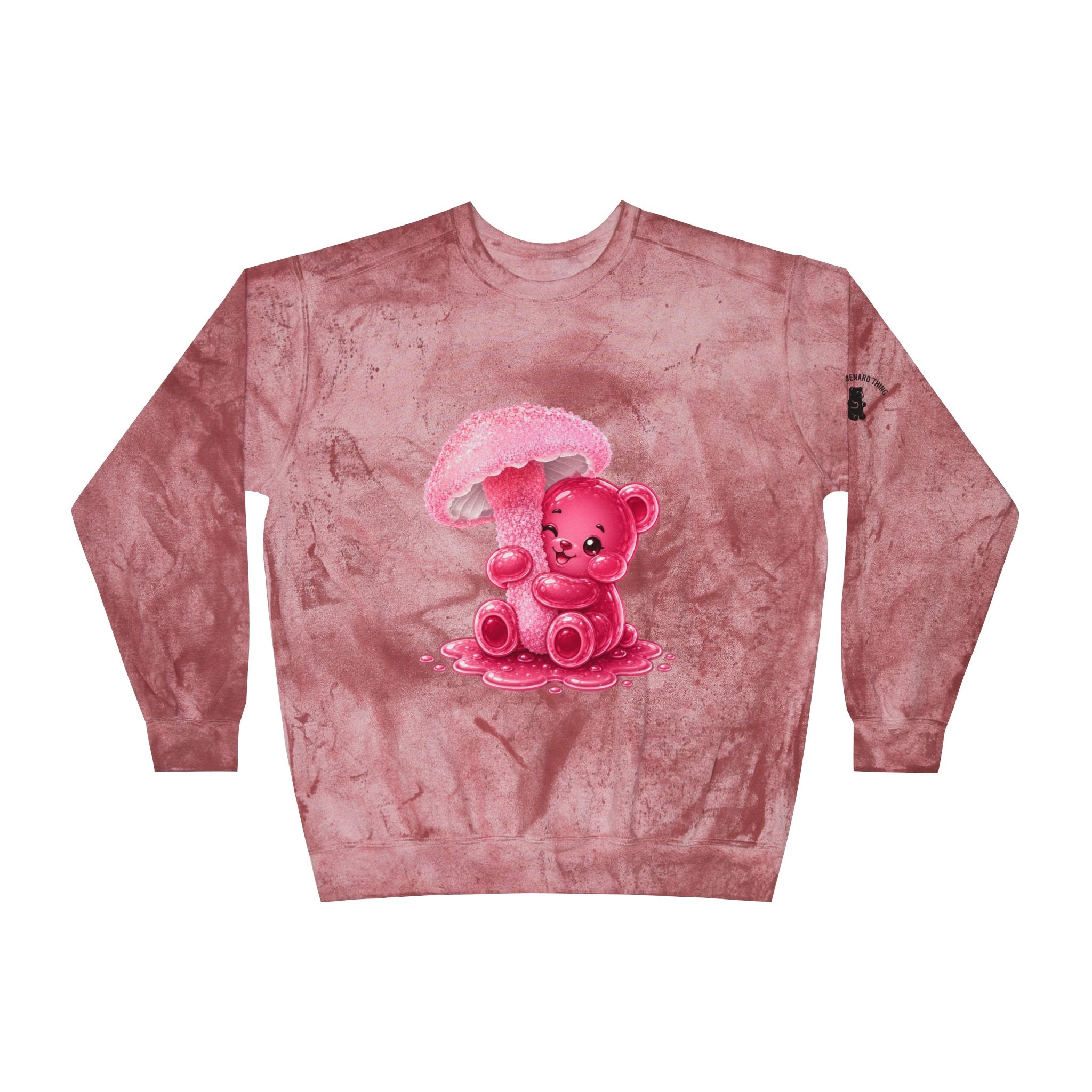 Special Pink Mushroom Oozy Bear Gummy Friend- Graphic Tie-Dye Sweater