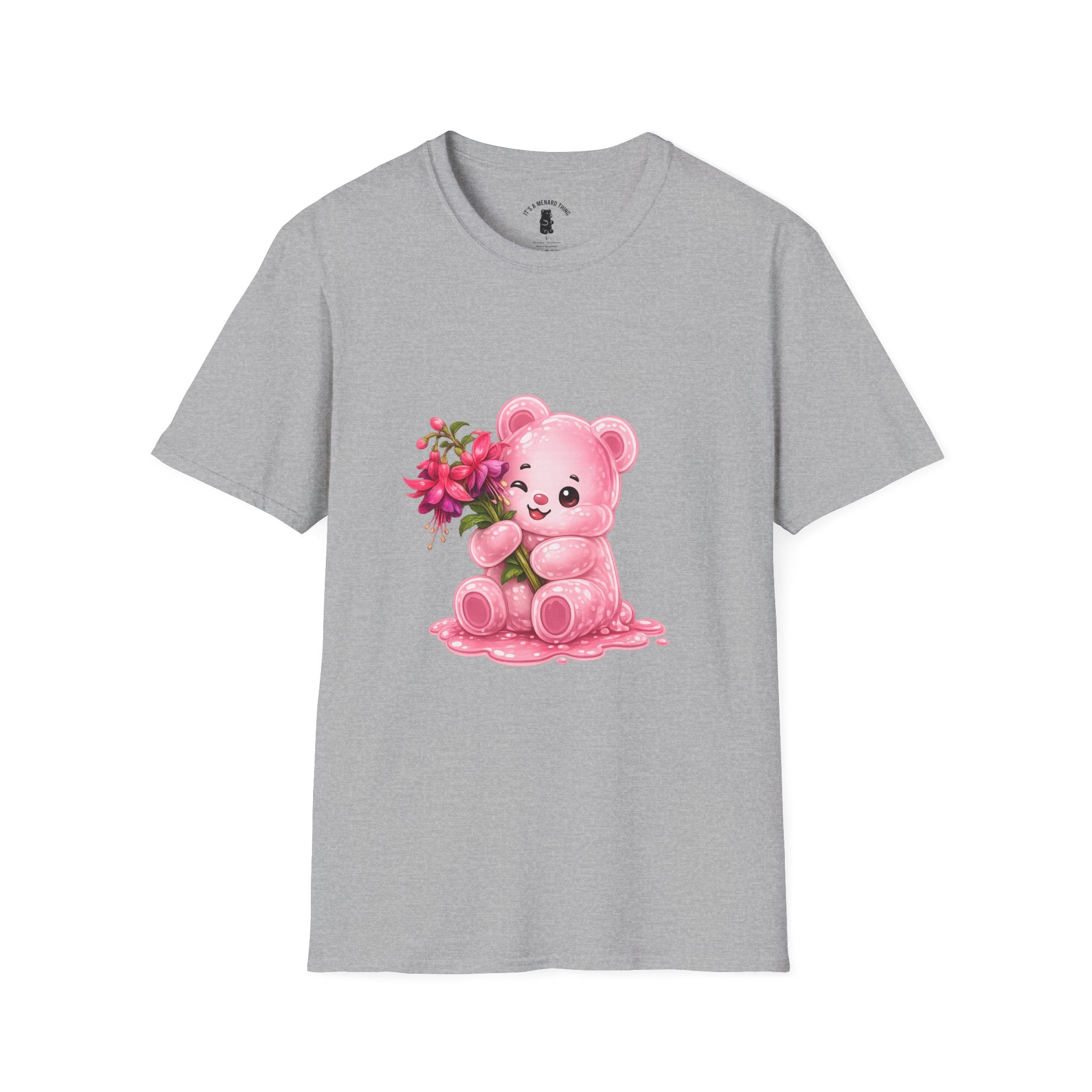 Tropical Pink Flowers, Pretty Pale Oozy Bear Friend- Graphic Shirt